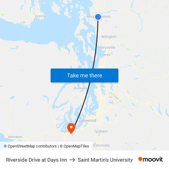 Riverside Drive at Days Inn to Saint Martin's University map