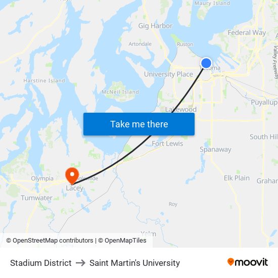 Stadium District to Saint Martin's University map