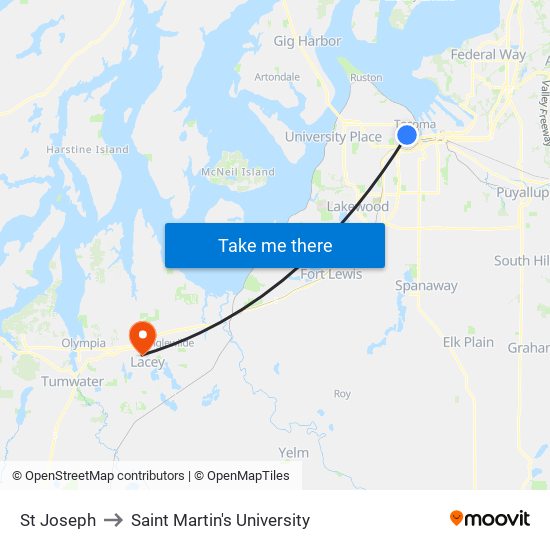 St Joseph to Saint Martin's University map