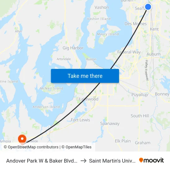 Andover Park W & Baker Blvd - Bay 1 to Saint Martin's University map
