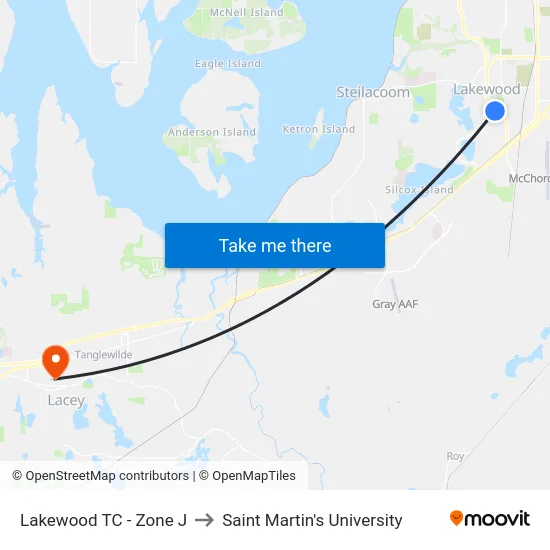 Lakewood TC - Zone J to Saint Martin's University map