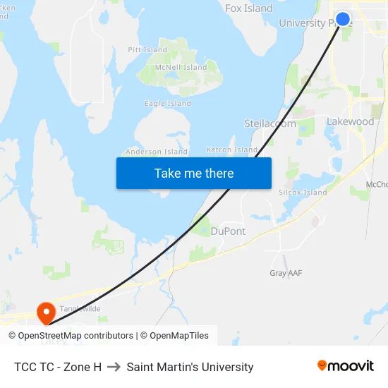 TCC TC - Zone H to Saint Martin's University map