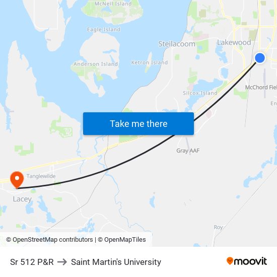 Sr 512 P&R to Saint Martin's University map