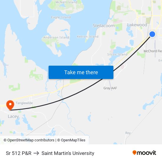 Sr 512 P&R to Saint Martin's University map