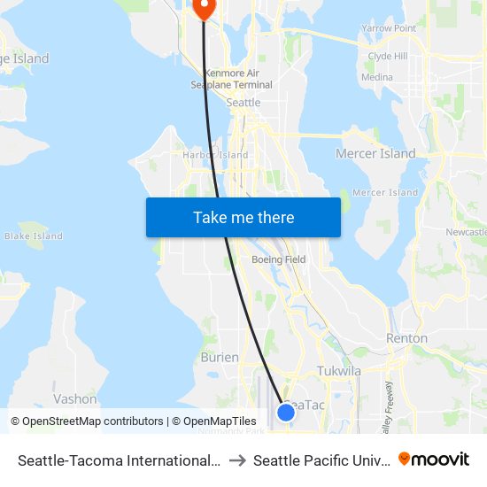 Seattle-Tacoma International Airport to Seattle Pacific University map