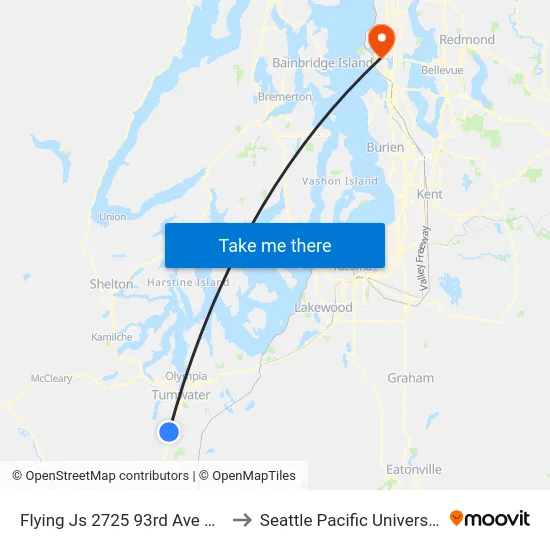 Flying Js 2725 93rd Ave SW to Seattle Pacific University map