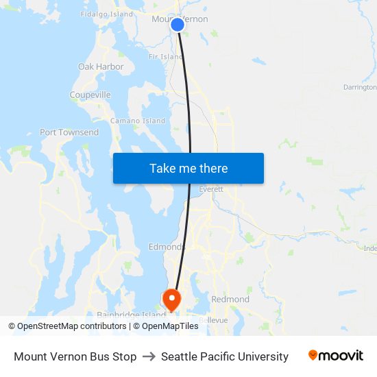 Mount Vernon Bus Stop to Seattle Pacific University map