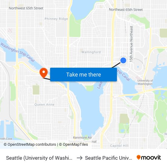 Seattle (University of Washington) to Seattle Pacific University map