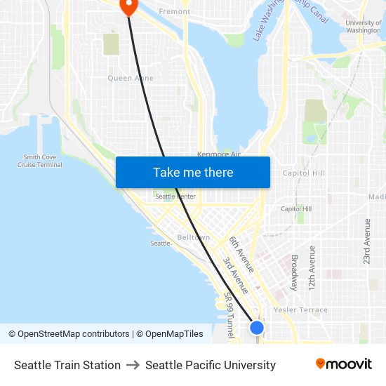 Seattle Train Station to Seattle Pacific University map