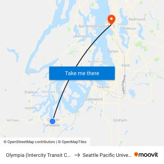 Olympia (Intercity Transit Center) to Seattle Pacific University map