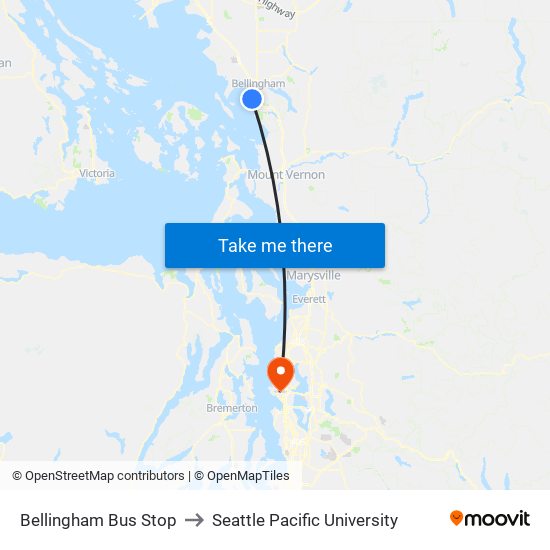 Bellingham Bus Stop to Seattle Pacific University map