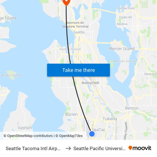 Seattle Tacoma Intl Airport to Seattle Pacific University map