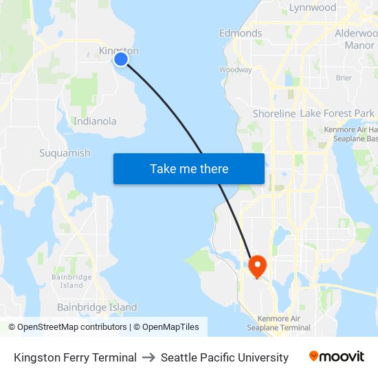 Kingston Ferry Terminal to Seattle Pacific University map