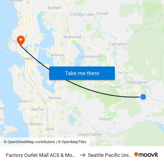 Factory Outlet Mall ACS & Mount Si Blvd to Seattle Pacific University map