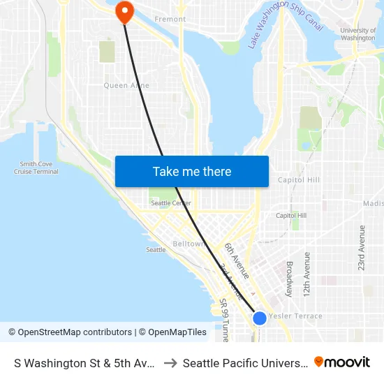 S Washington St & 5th Ave S to Seattle Pacific University map