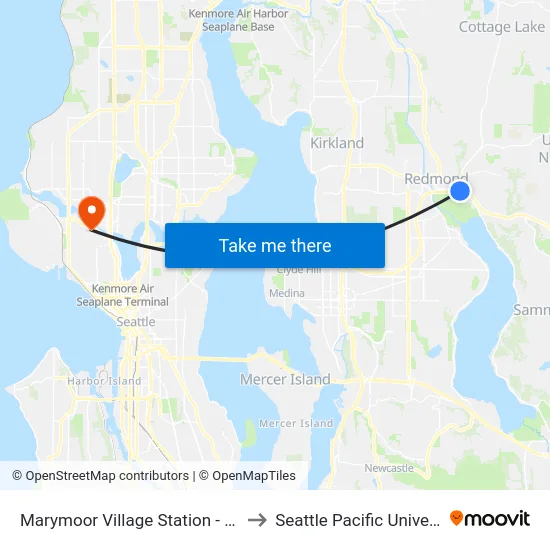 Marymoor Village Station - Bay 4 to Seattle Pacific University map