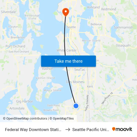 Federal Way Downtown Station - Bay 8 to Seattle Pacific University map