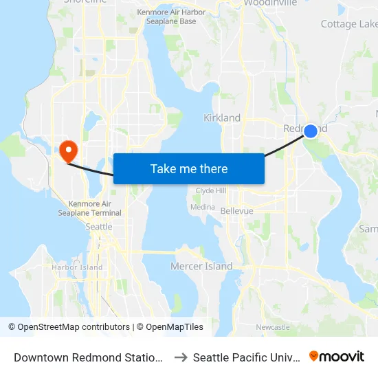 Downtown Redmond Station Bay 2 to Seattle Pacific University map