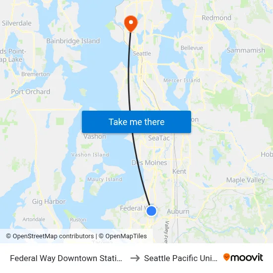 Federal Way Downtown Station - Bay 6 to Seattle Pacific University map