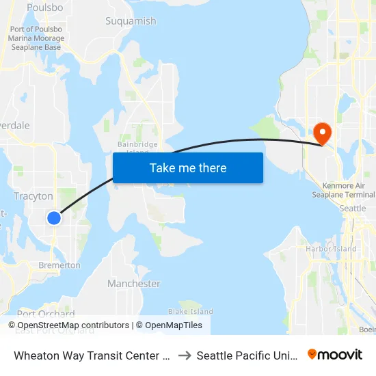 Wheaton Way Transit Center (WWTC) to Seattle Pacific University map