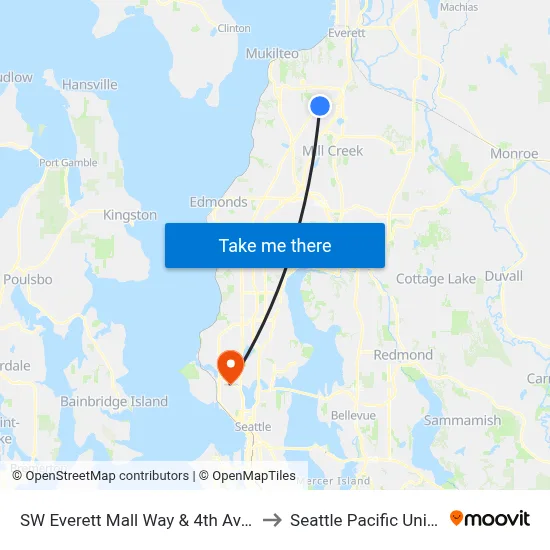 SW Everett Mall Way & 4th Ave W - WB to Seattle Pacific University map
