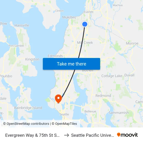 Evergreen Way & 75th St SE - SB to Seattle Pacific University map