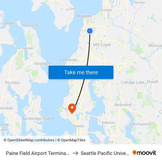 Paine Field Airport Terminal - EB to Seattle Pacific University map