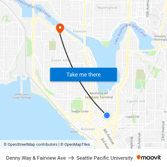 Denny Way & Fairview Ave to Seattle Pacific University map