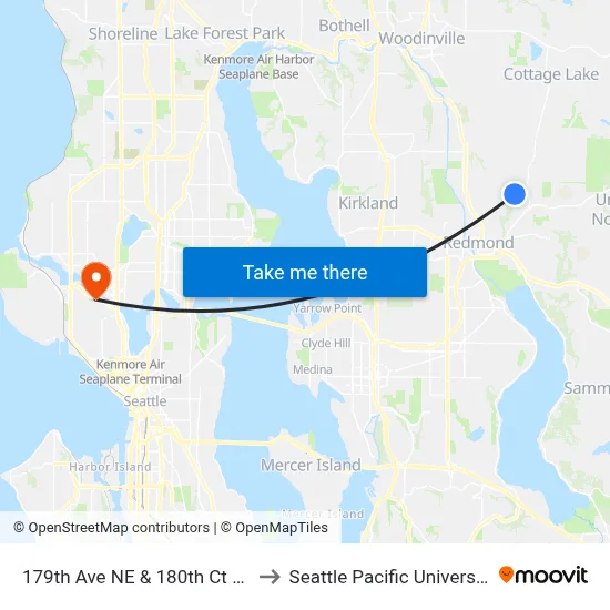 179th Ave NE & 180th Ct NE to Seattle Pacific University map