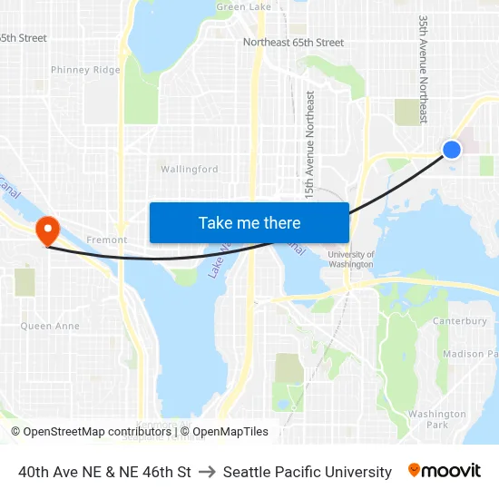 40th Ave NE & NE 46th St to Seattle Pacific University map