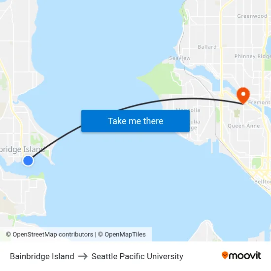 Bainbridge Island to Seattle Pacific University map