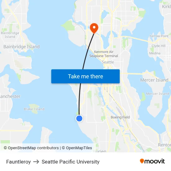 Fauntleroy to Seattle Pacific University map