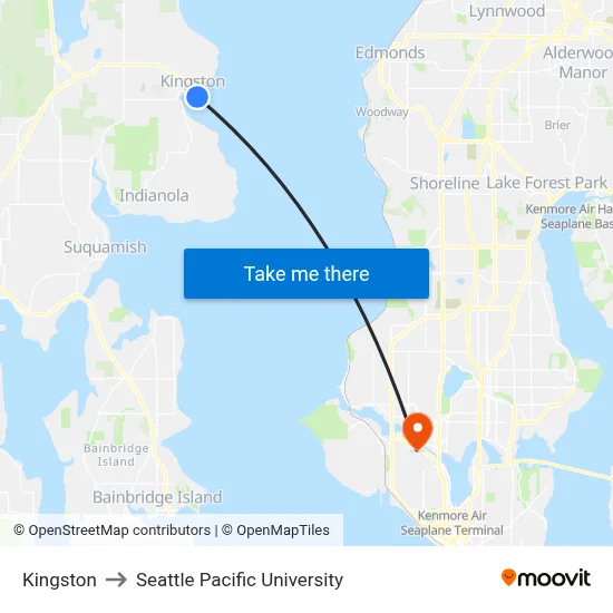 Kingston to Seattle Pacific University map