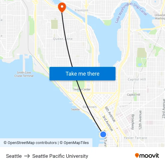Seattle to Seattle Pacific University map