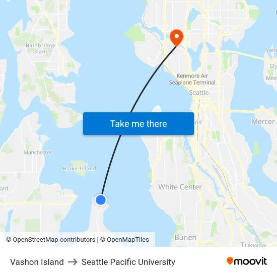 Vashon Island to Seattle Pacific University map