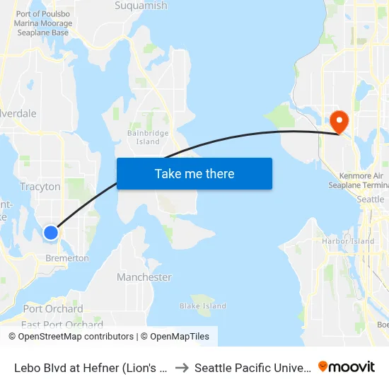 Lebo Blvd at Hefner (Lion's Park) to Seattle Pacific University map