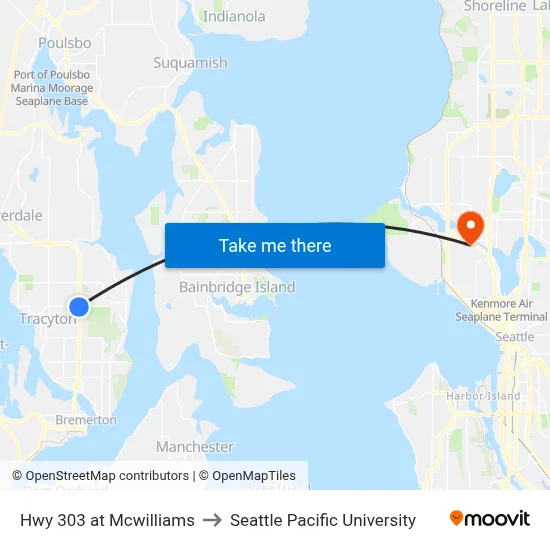 Hwy 303 at Mcwilliams to Seattle Pacific University map