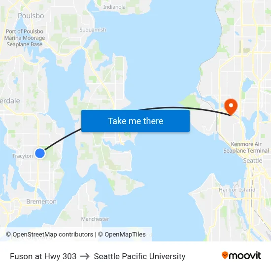 Fuson at Hwy 303 to Seattle Pacific University map