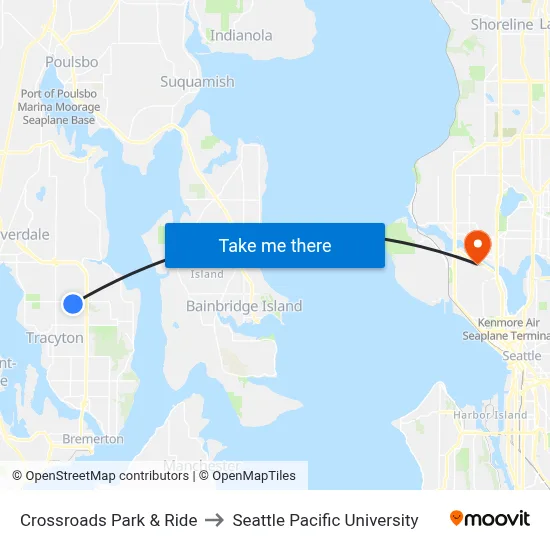 Crossroads Park & Ride to Seattle Pacific University map