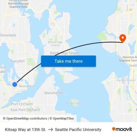 Kitsap Way at 13th St. to Seattle Pacific University map