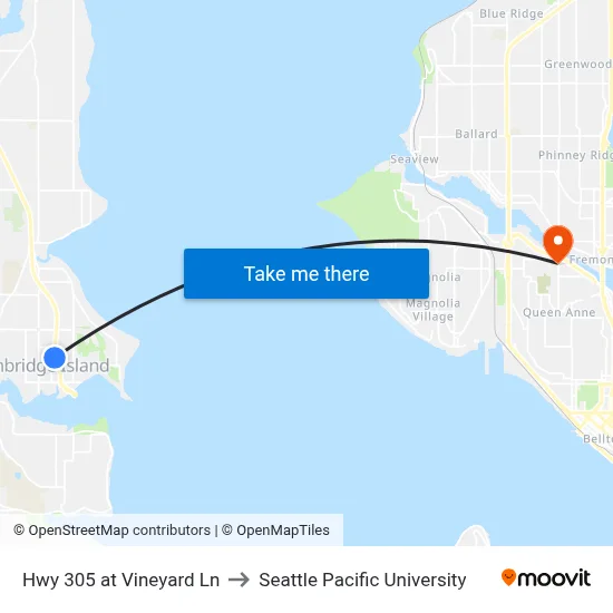 Hwy 305 at Vineyard Ln to Seattle Pacific University map