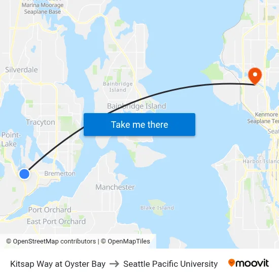 Kitsap Way at Oyster Bay to Seattle Pacific University map