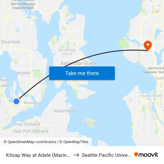 Kitsap Way at Adele (Marine Dr.) to Seattle Pacific University map