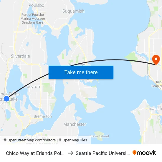 Chico Way at Erlands Point to Seattle Pacific University map