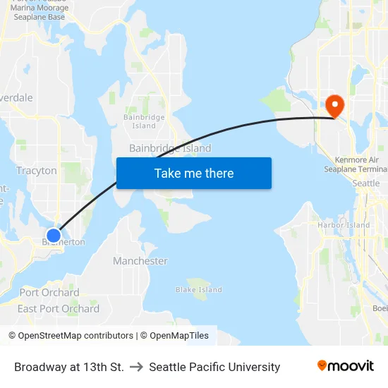 Broadway at 13th St. to Seattle Pacific University map