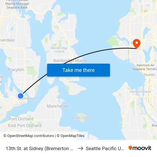 13th St. at Sidney (Bremerton High School) to Seattle Pacific University map