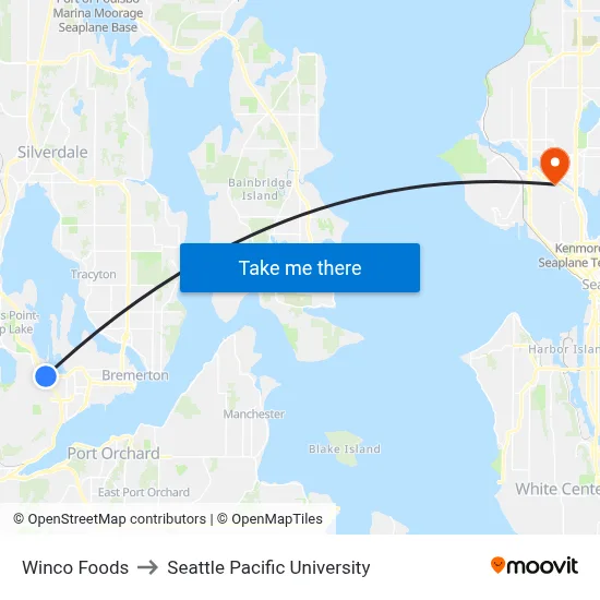 Winco Foods to Seattle Pacific University map