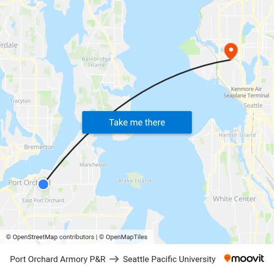 Port Orchard Armory P&R to Seattle Pacific University map