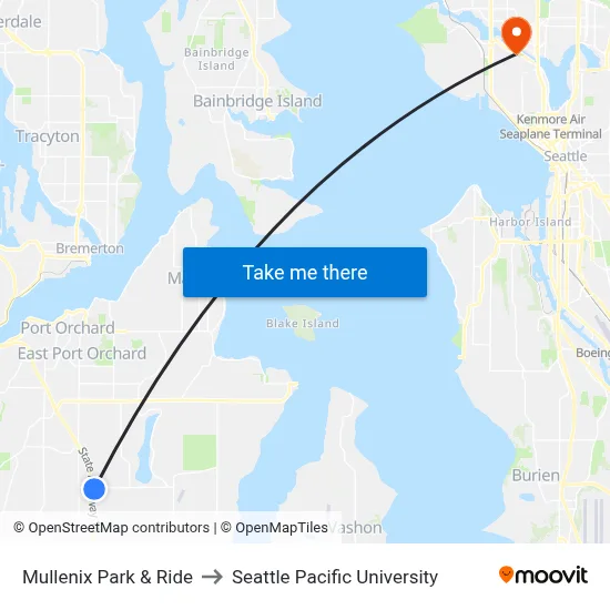 Mullenix Park & Ride to Seattle Pacific University map