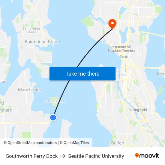 Southworth Ferry Dock to Seattle Pacific University map